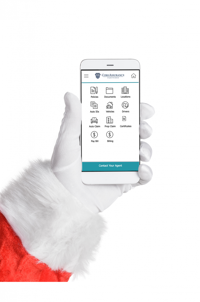 Santa holding Core24 phone app